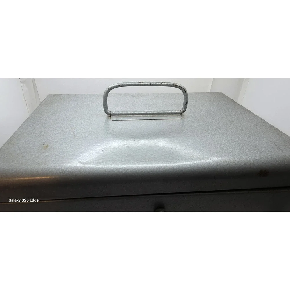 Vintage Brumberger Metal Slide Storage Case Gray Hammered Finish 3-Shelf Box